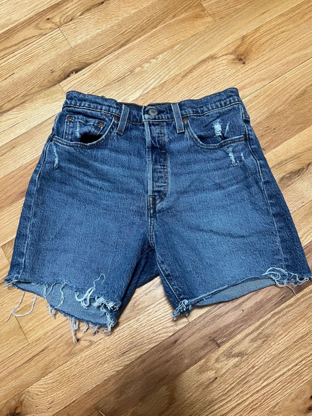 Levi's Dark Blue Distressed Cutoff Jean Shorts